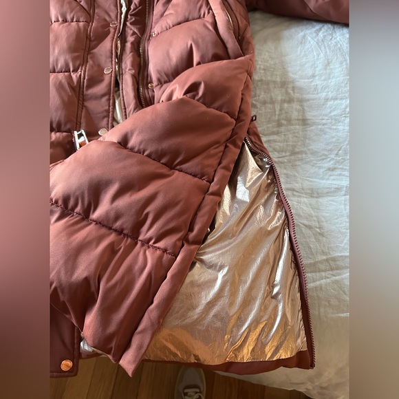 Avec Les Filles Rose Gold Hardware Longline Puffer Women's Coat Copper XS - Picture 8 of 8